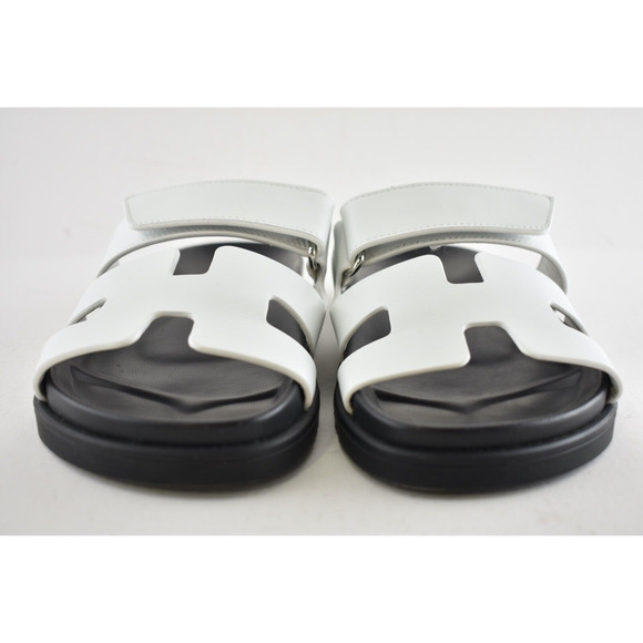 Hermes Chypre Sandal Black White Calfskin Leather H Logo Slide Slip On Flat 41.5 - Picture 6 of 11